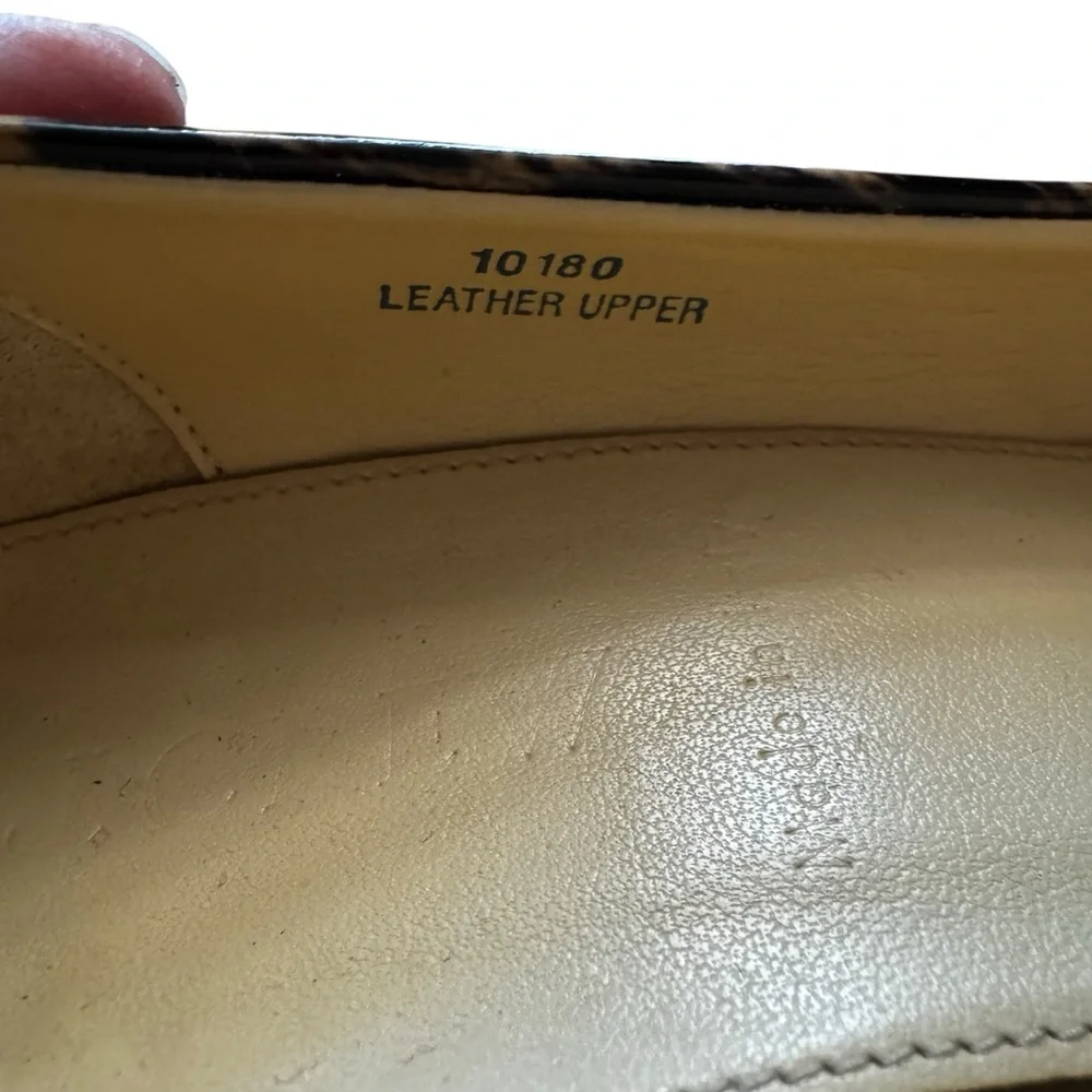 J Crew Size 7 Black/Tan Patent Leather Leopard Print Wedge Shoes Heels